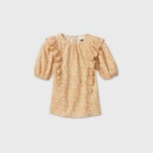 FLORAL PRINT PUFF RUFFLE BLOUSE YLLOW XS